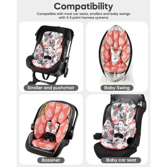 Mamatepe Flamingo Car Seat Insert for Newborn, Reversible Baby Head Body Support - Picture 3 of 7